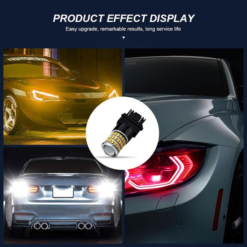 PACLVIO 2 قطع لمبات LED 3157، لمبات استبدال LED 3056 3156 3057 4157، لمبات إشارة انعطاف LED فائقة السطوع لمصابيح إشارة الانعطاف الأمامية والخلفية، مصابيح وقوف السيارات، مصابيح علامة جانبية، مصابيح الفرامل (أصفر كهرماني) - Image 4